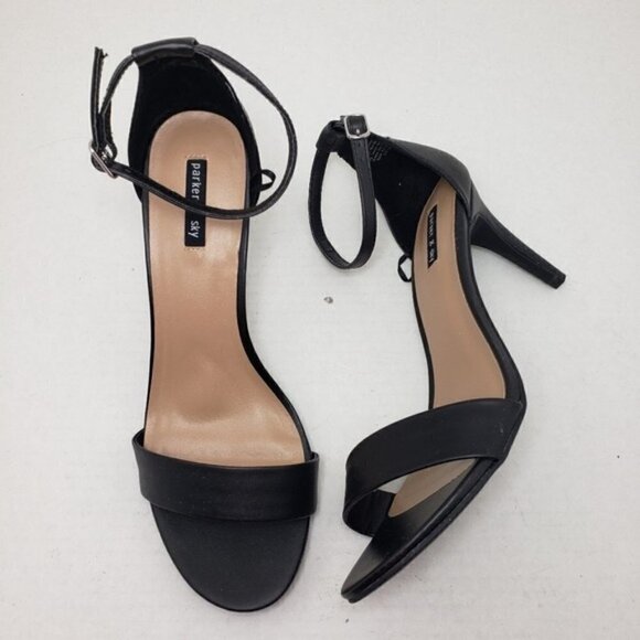 Parker & Sky Louise Black Open Toe Buckle Heels - Picture 2 of 10